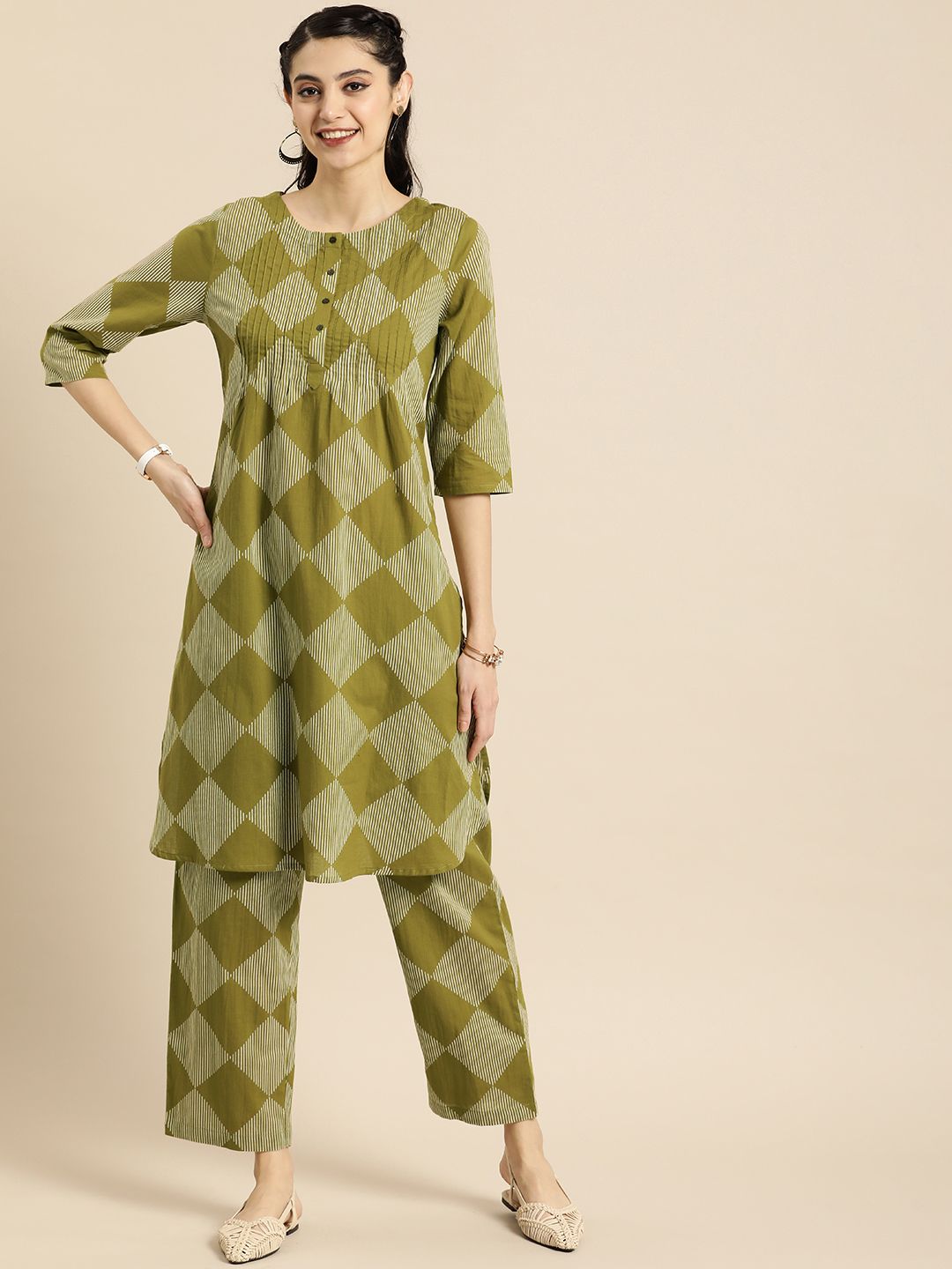Anouk Women Printed Regular Pure Cotton Kurta with Trousers