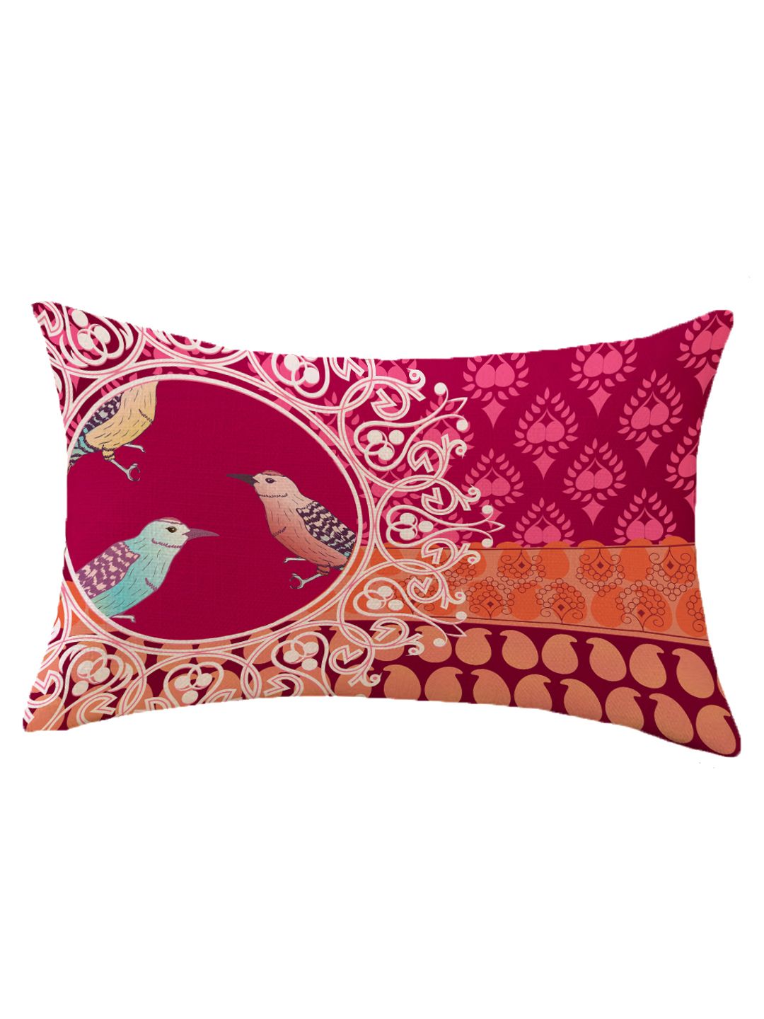 STITCHNEST Pink & Orange Set of 2 Floral Rectangle Cushion Covers
