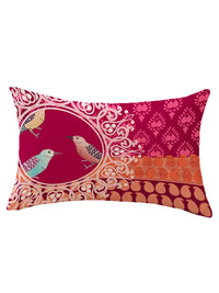STITCHNEST Pink & Orange Set of 2 Floral Rectangle Cushion Covers
