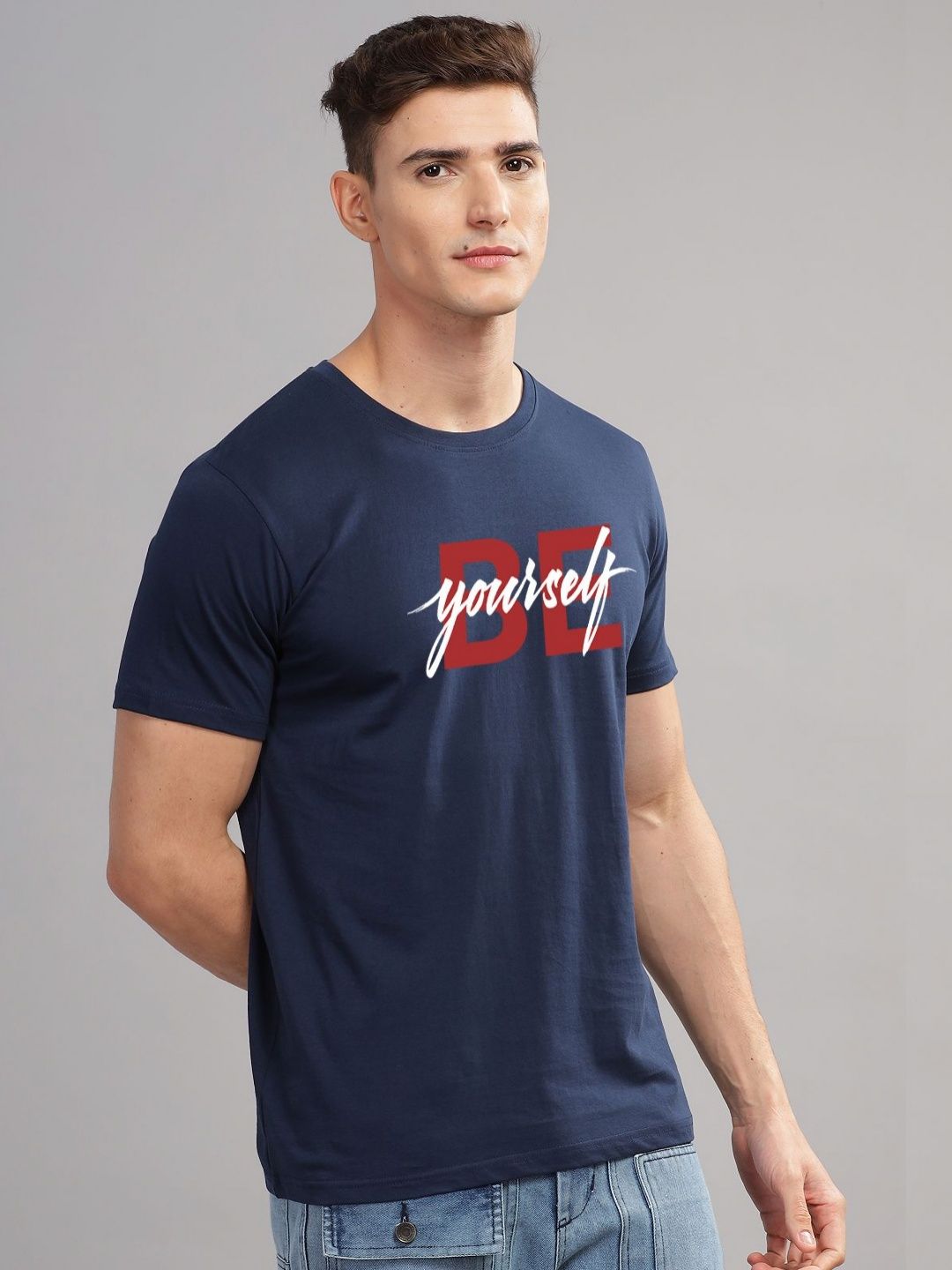 ADRO Men Typography Printed Applique T-shirt