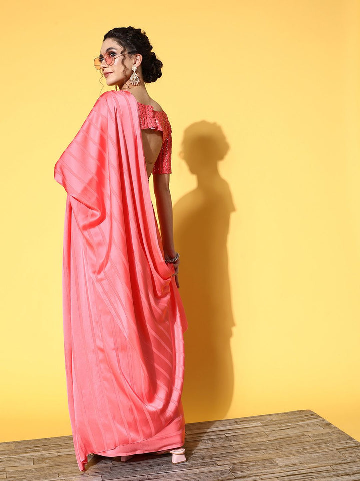 Saree mall Striped Satin Saree with Solid border