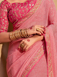 KALINI Striped Embroidered Pure Georgette Leheriya Saree