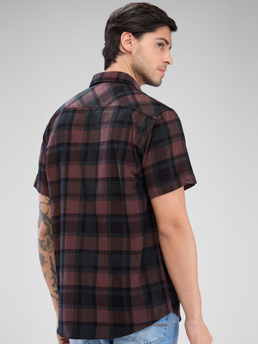 SPYKAR Men Tartan Checks Spread Collar Slim Fit Casual Shirt