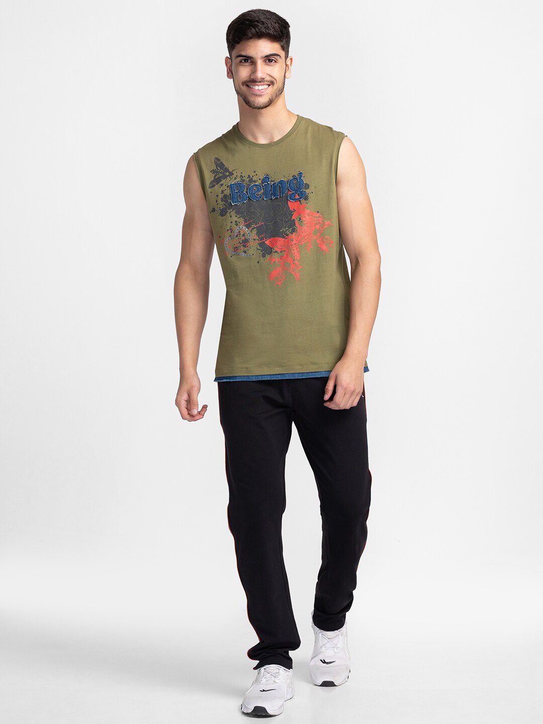 Being Human Graphic Printed Round Neck Sleeveless T-shirt