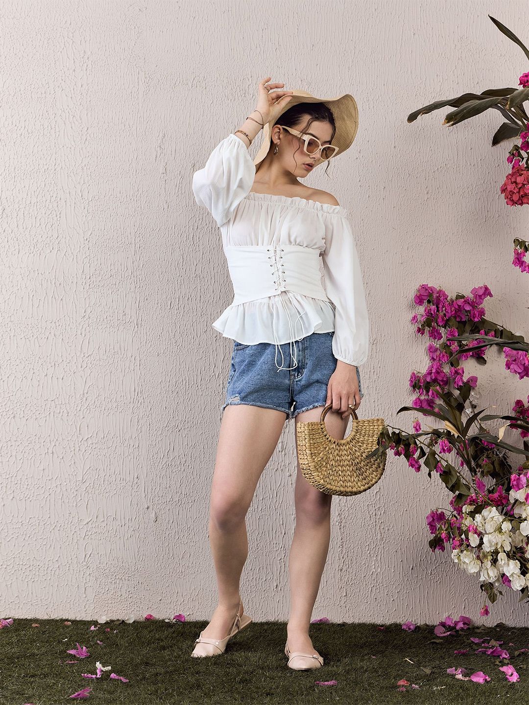 Berrylush Off-Shoulder Tie Ups Detail Bardot Top