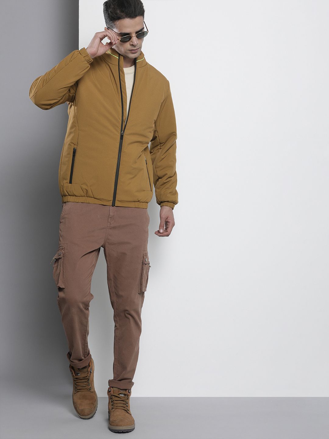The Indian Garage Co Men Solid Zip-Front Bomber Jacket