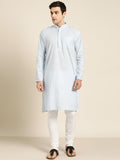 SOJANYA Men Blue & White Striped Straight Kurta