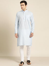 SOJANYA Men Blue & White Striped Straight Kurta
