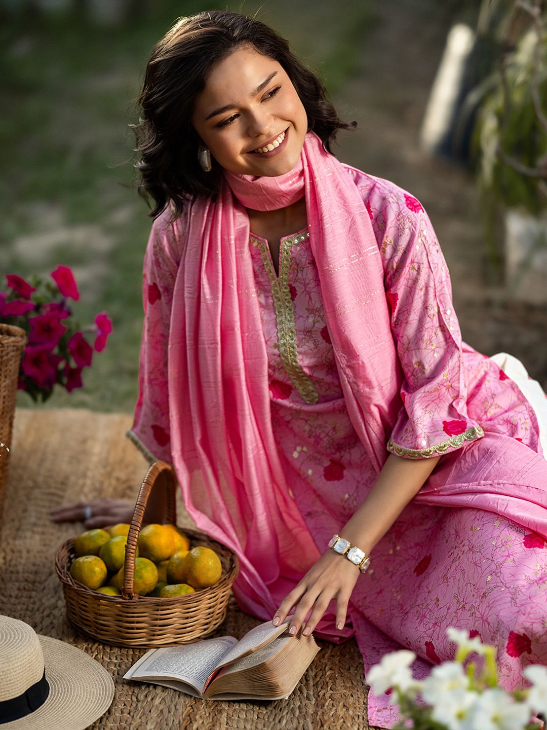 Libas Women Floral Printed Regular Sequinned Kurta with Salwar & With Dupatta