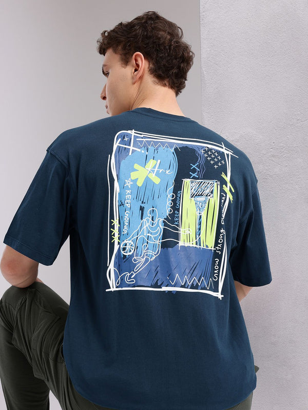 HRX by Hrithik Roshan Graphic & Typography Printed Drop-Sleeves Relaxed Fit T-shirt