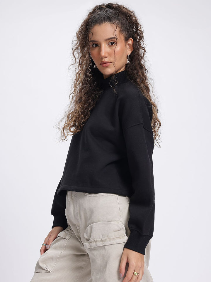 DressBerry Urban Edge High Neck Drop-Shoulder Crop Sweatshirt