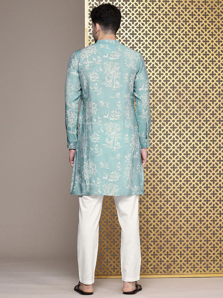 House of Pataudi Floral Printed Zari Detailed Regular Jashn Kurta with Trousers