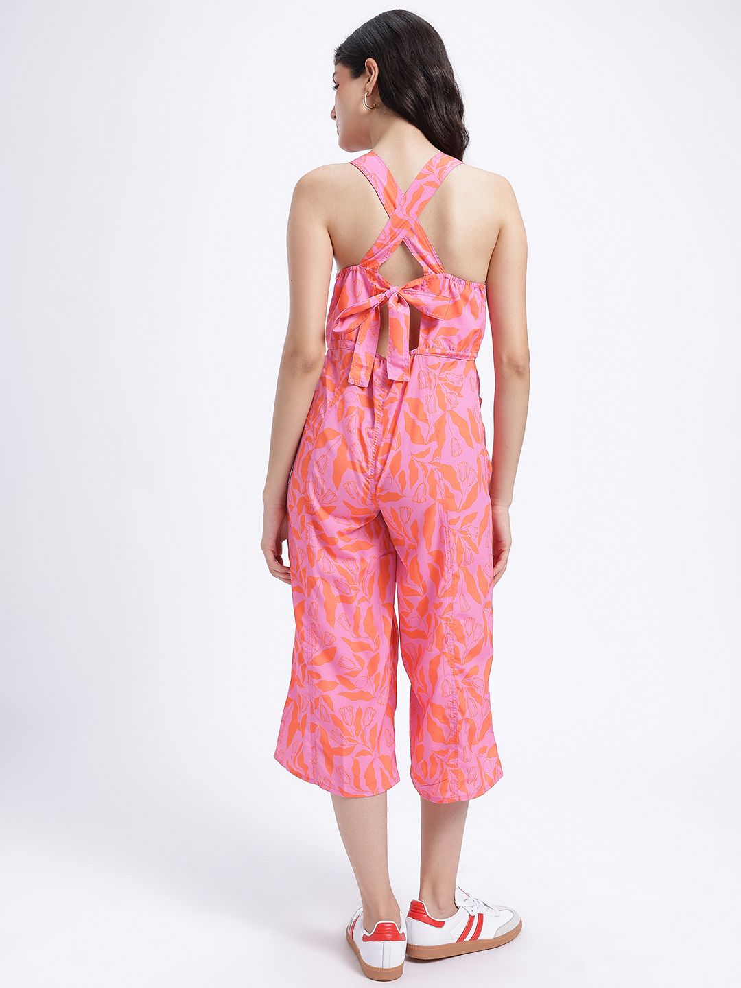 DressBerry Floral Printed Smocked Tie-Up Detail Jumpsuit