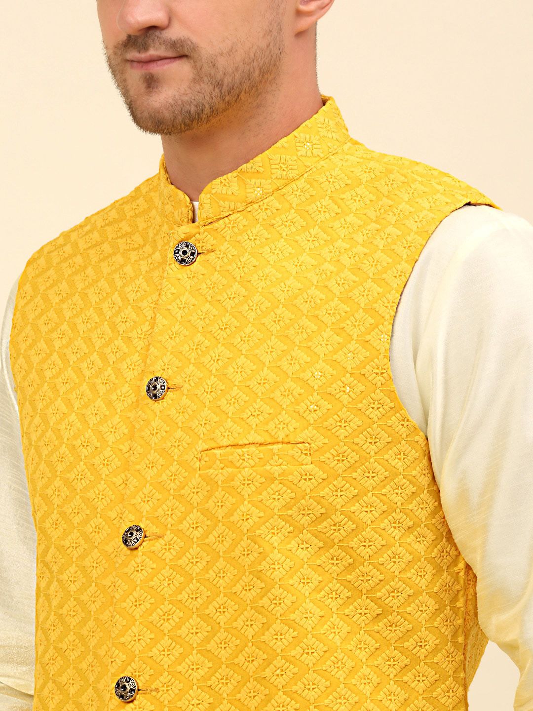 Anouk Yellow Embroidered Sequinned Nehru Jacket