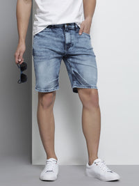 The Indian Garage Co Men Blue Slim Fit Denim Shorts