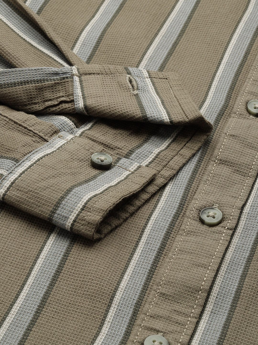 The Indian Garage Co Pure Cotton Slim Fit Striped Textured Casual Shirt