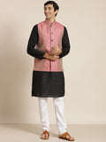 SOJANYA Lelaki Black Chikankari Pure Cotton Kurta with Churidar & Nehru Jacket