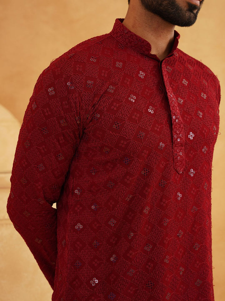 SOJANYA Geometric Embroidered Regular Sequinned Pure Cotton Kurta With Churidar