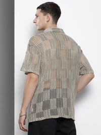 The Indian Garage Co Men Textured Open Weave Knitted Relaxed Fit Shirt