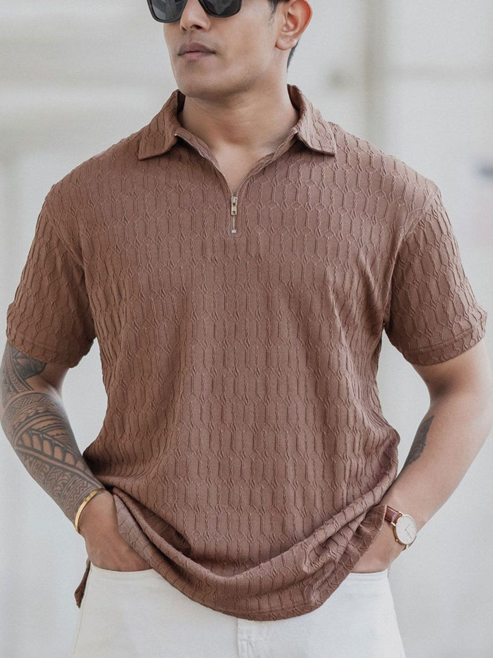 Powerlook Men Self Design Polo Collar Cotton T-shirt