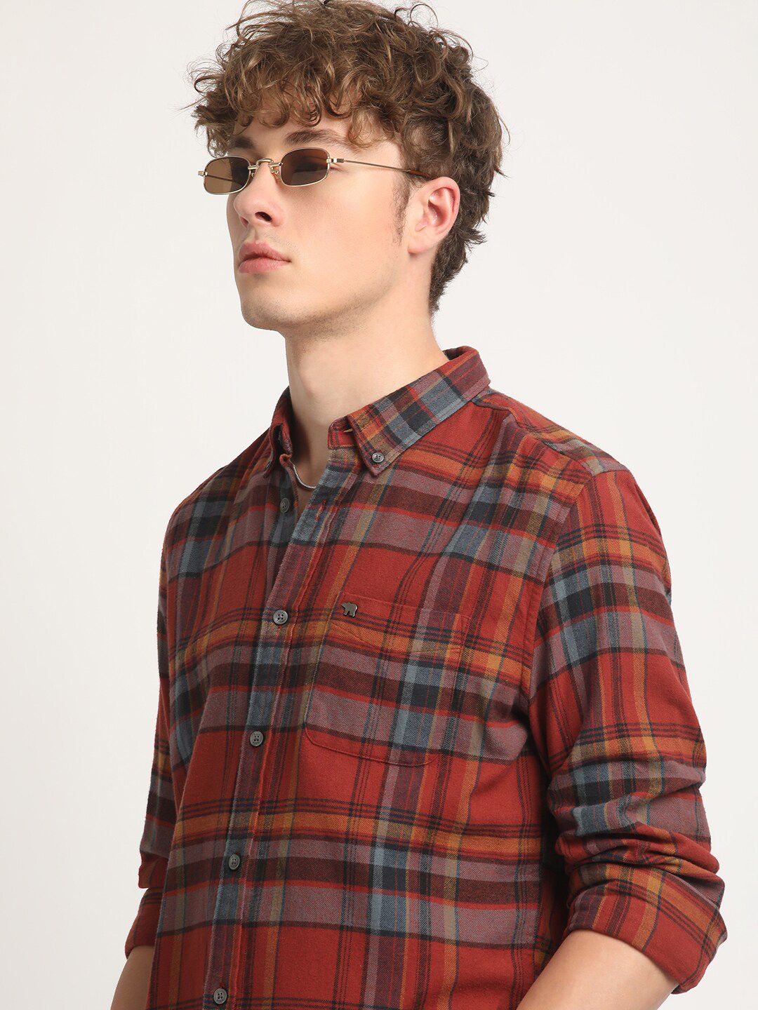 THE BEAR HOUSE Slim Fit Tartan Checked Flannel Pure Cotton Casual Shirt