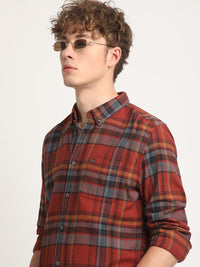 THE BEAR HOUSE Slim Fit Tartan Checked Flannel Pure Cotton Casual Shirt