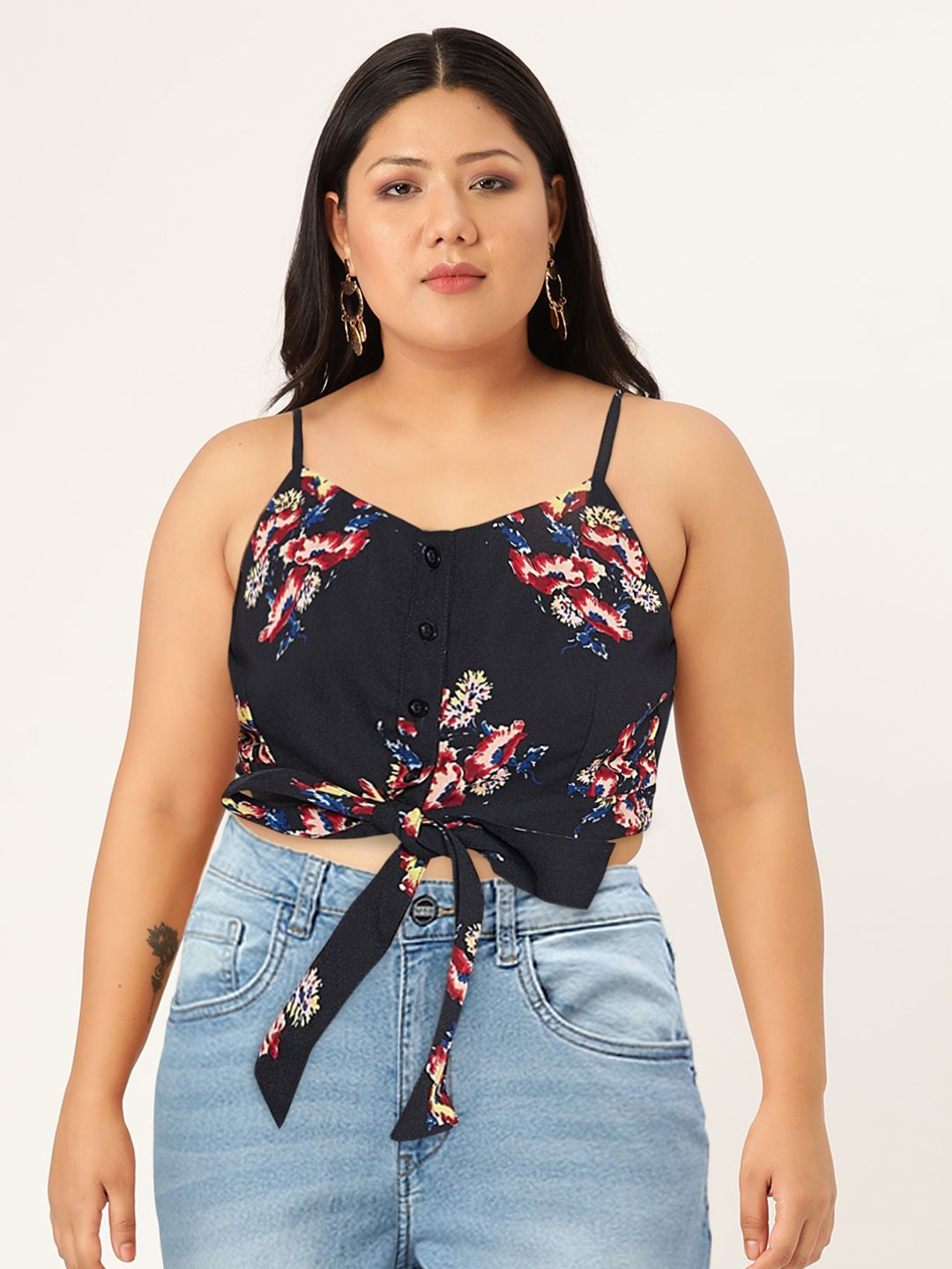 Berrylush Women Black Printed Bralette Top