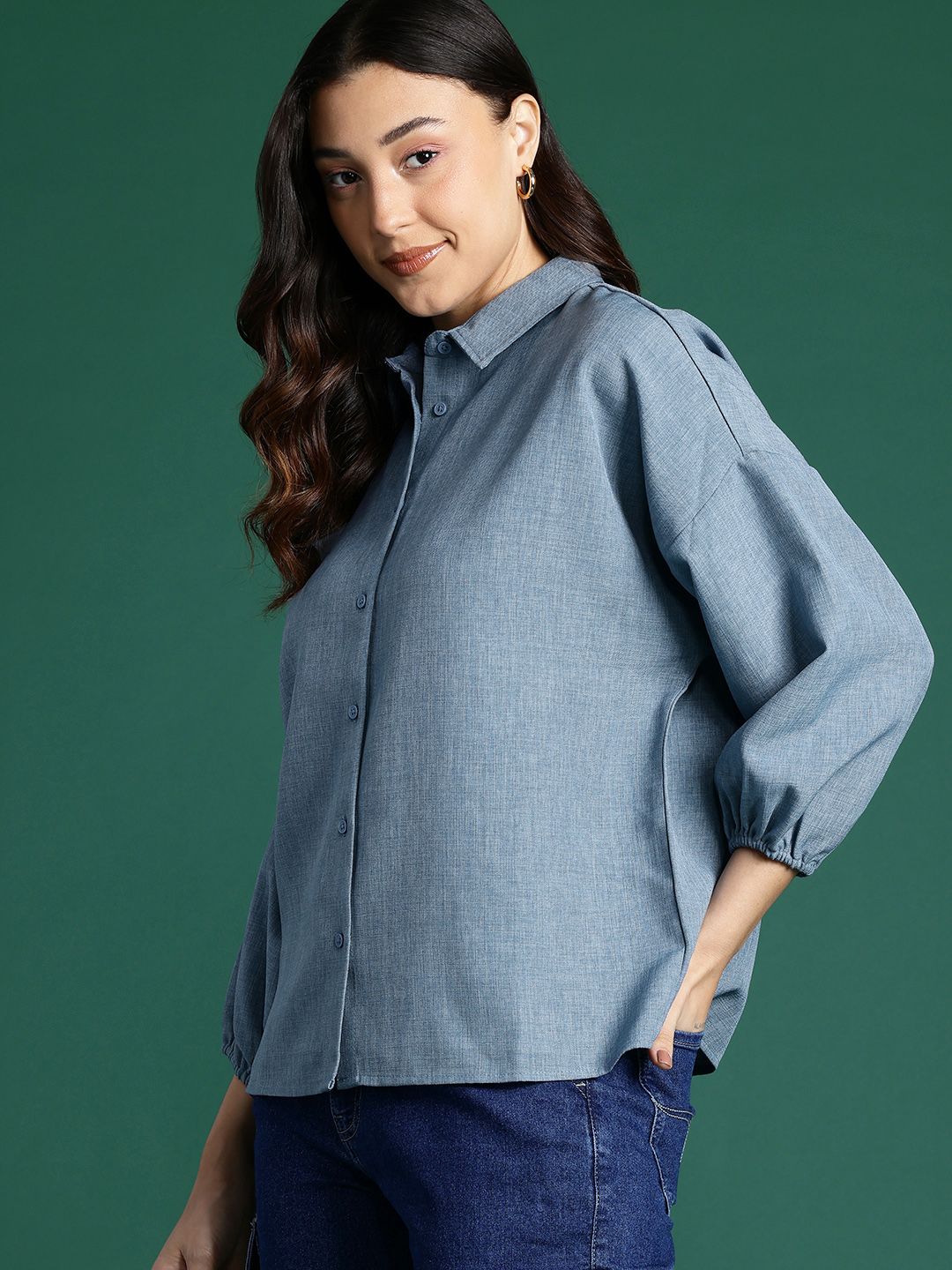 DressBerry Pure Cotton Drop-Shoulder Sleeve Shirt