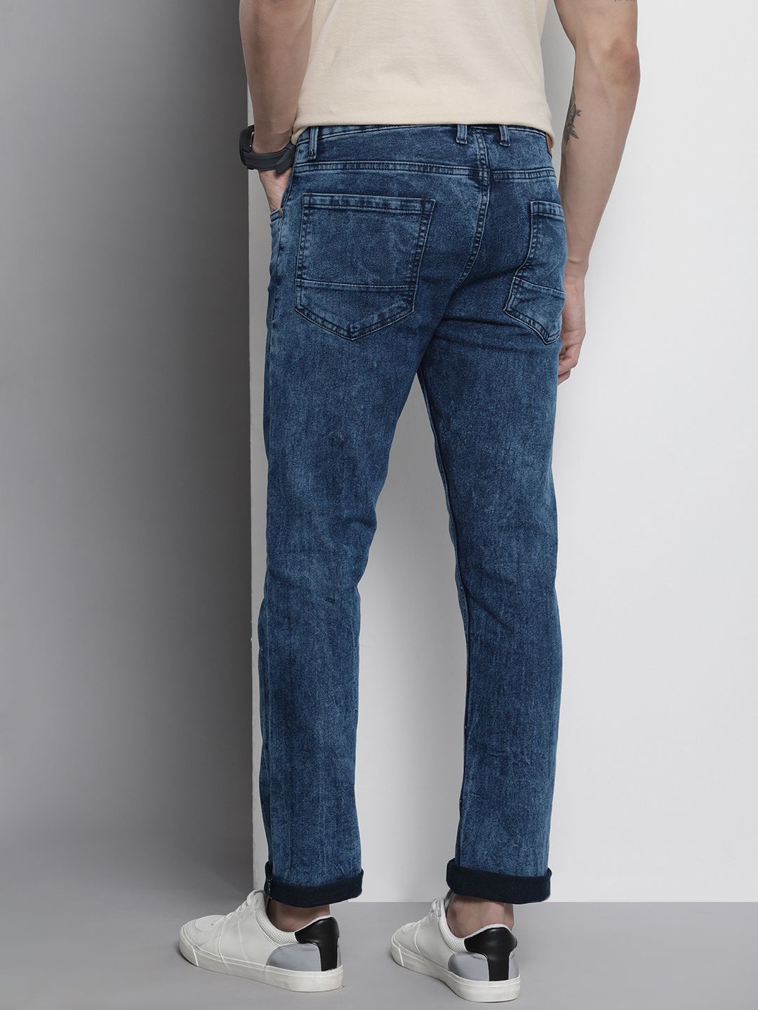 The Indian Garage Co Men Navy Blue Slim Straight Fit Light Fade Stretchable Jeans
