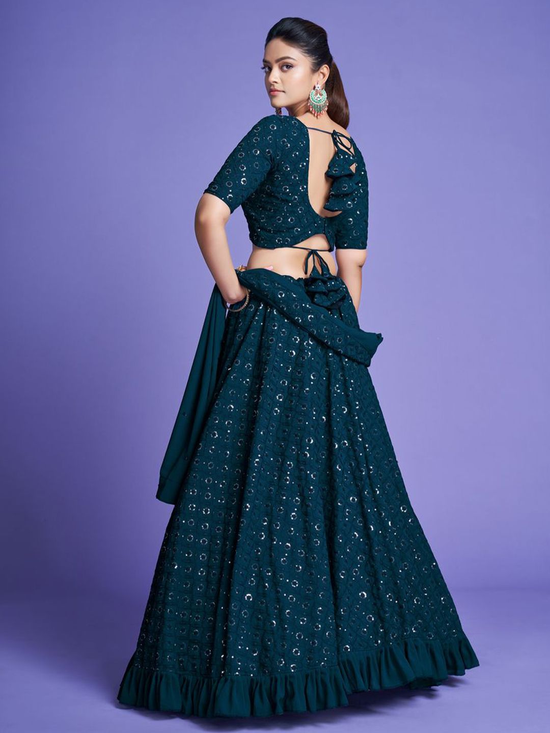 KALINI Embroidered Sequinned Semi-Stitched Lehenga & Unstitched Blouse With Dupatta