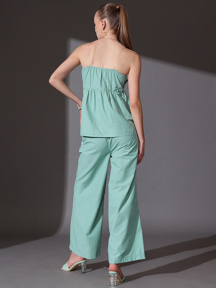 STREET 9 Solid Off Shoulder Top With Flared Trousers Co-Ords