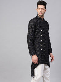 SOJANYA Men Black Printed Asymmetric Straight Kurta