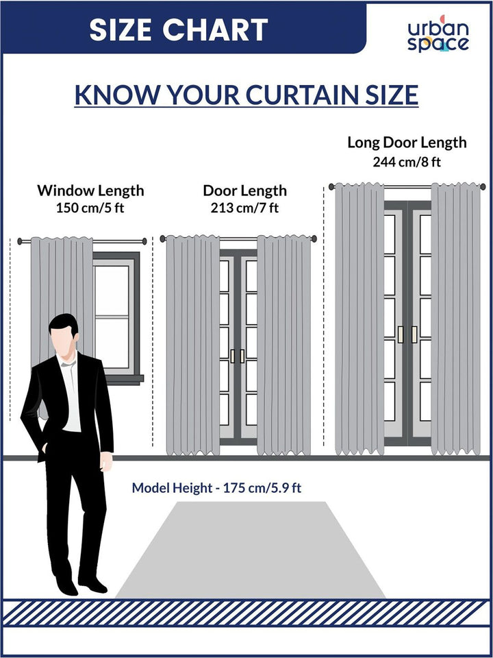 URBAN SPACE Blue 2 Pieces Sheer Long Door Curtain