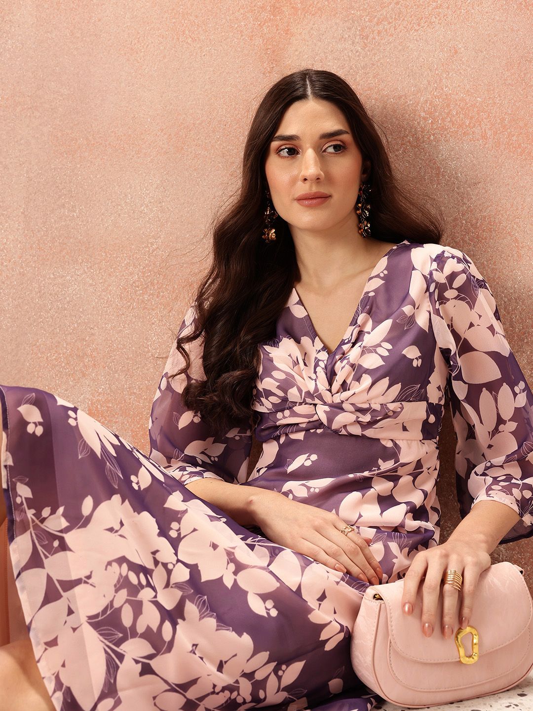 all about you Floral Print Twisted A-Line Midi Dress