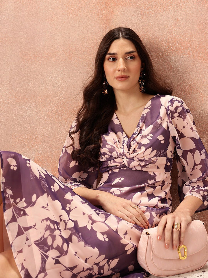 all about you Floral Print Twisted A-Line Midi Dress