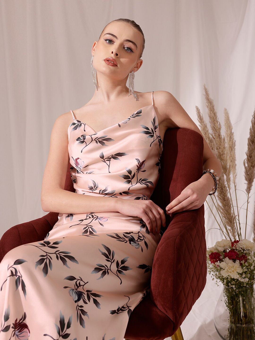 STREET 9 Shoulder Straps Floral Print Satin Sheath Dress