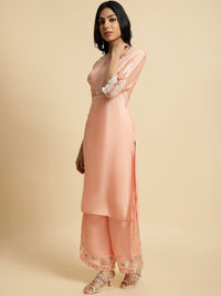 W Floral Embroidered Regular Thread Work Kurta with Palazzos & Dupatta