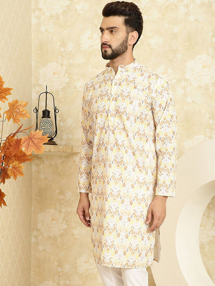 SOJANYA Geometric Printed Thread Work Cotton Straight Kurta