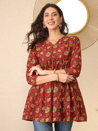 KALINI Women Floral Print Peplum V-Neck Regular Top
