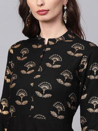SOJANYA Women Black & Golden Yoke Design A-Line Kurta with Foil Print