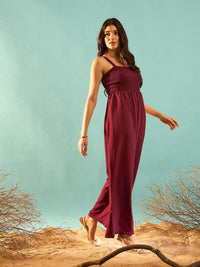Berrylush Maroon Shoulder Straps Basic Jumpsuit