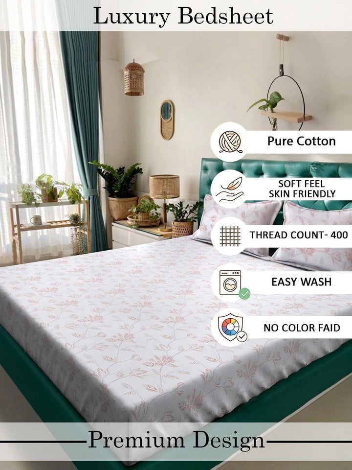 Moda Rapido X KLOTTHE Cadar Putih Bunga 400 TC dengan 2 Sarung Bantal