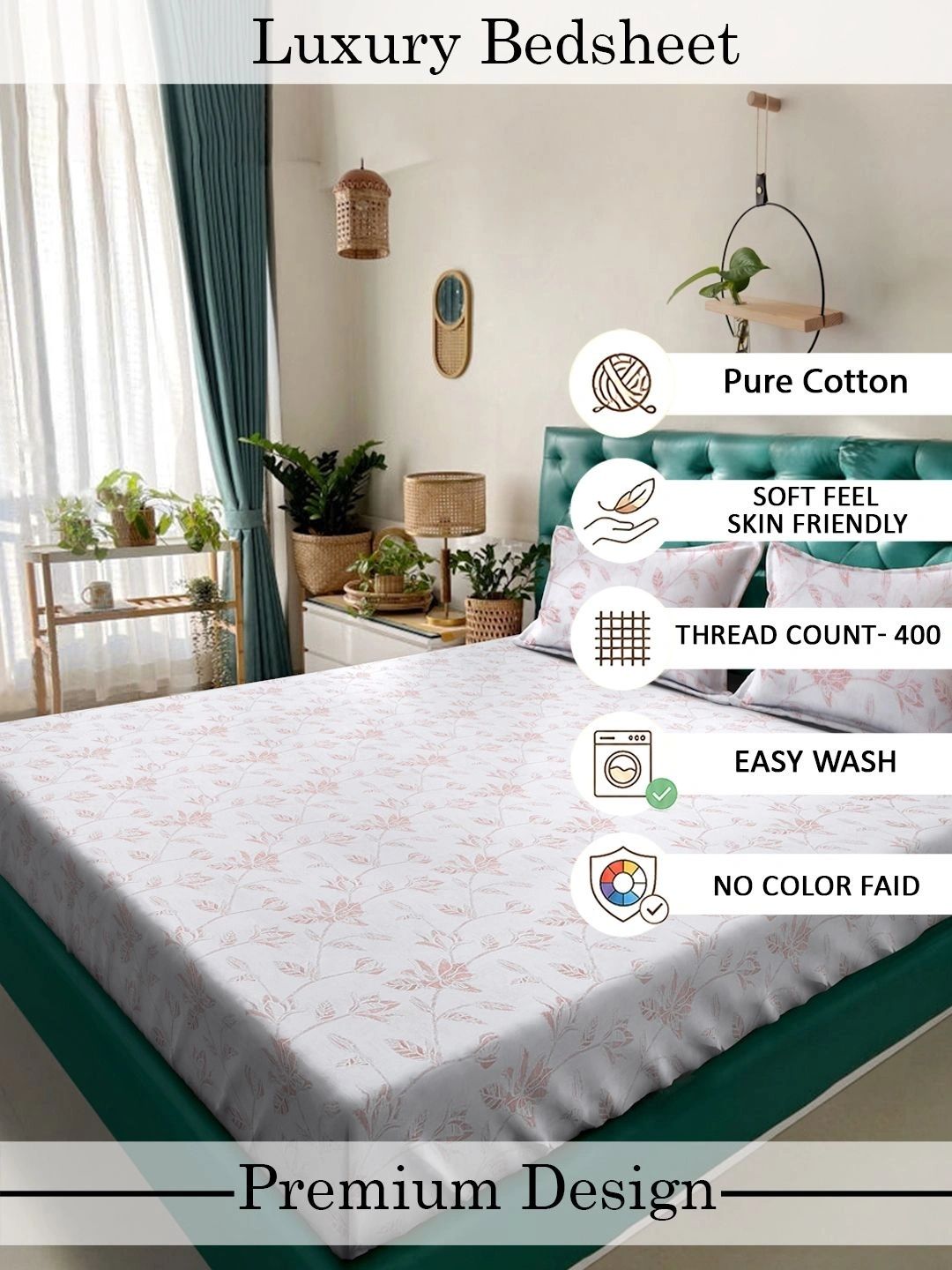 Moda Rapido X KLOTTHE Cadar Putih Bunga 400 TC dengan 2 Sarung Bantal