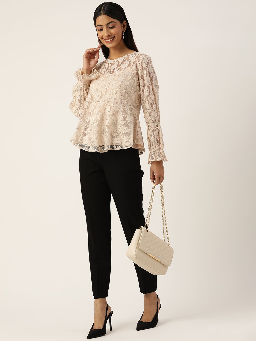 Antheaa Woman Floral Laced Peplum Top