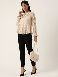 Antheaa Woman Floral Laced Peplum Top