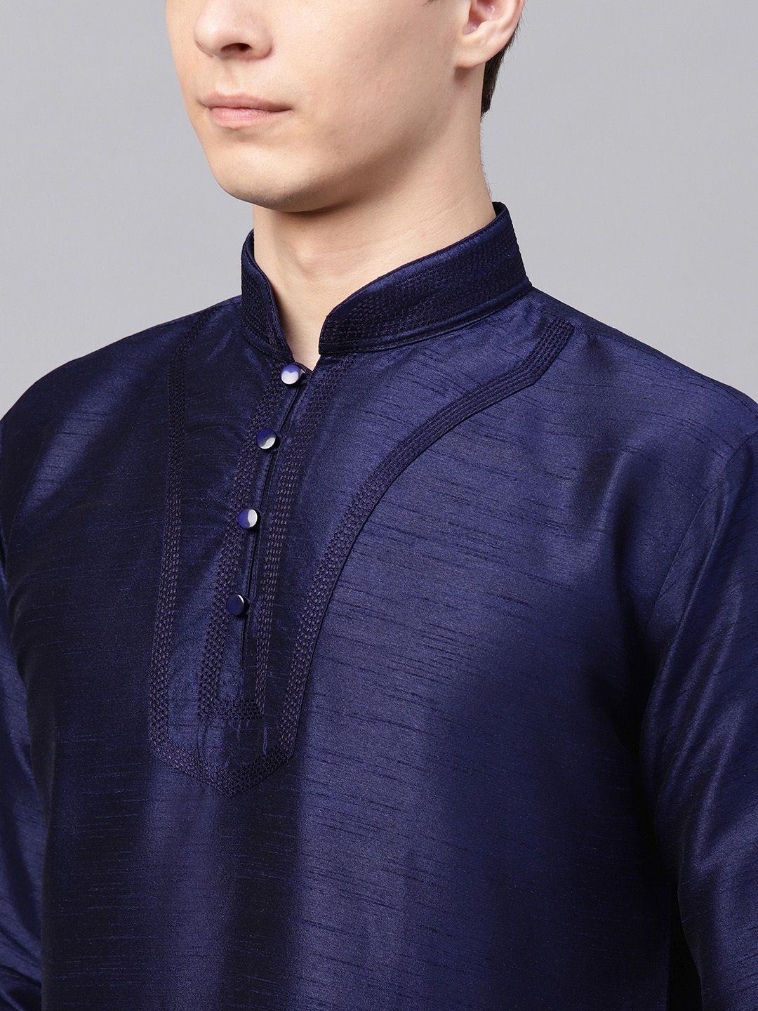SOJANYA Lelaki Navy Blue Solid Kurta Lurus