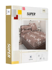 KLOTTHE Book Fold Brown & White Floral 300TC Fitted Double King Bedsheet & 4 Pillow Covers