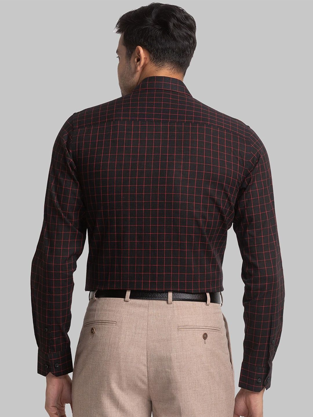 Park Avenue Slim Fit Windowpane Checked Cotton Linen Formal Shirt