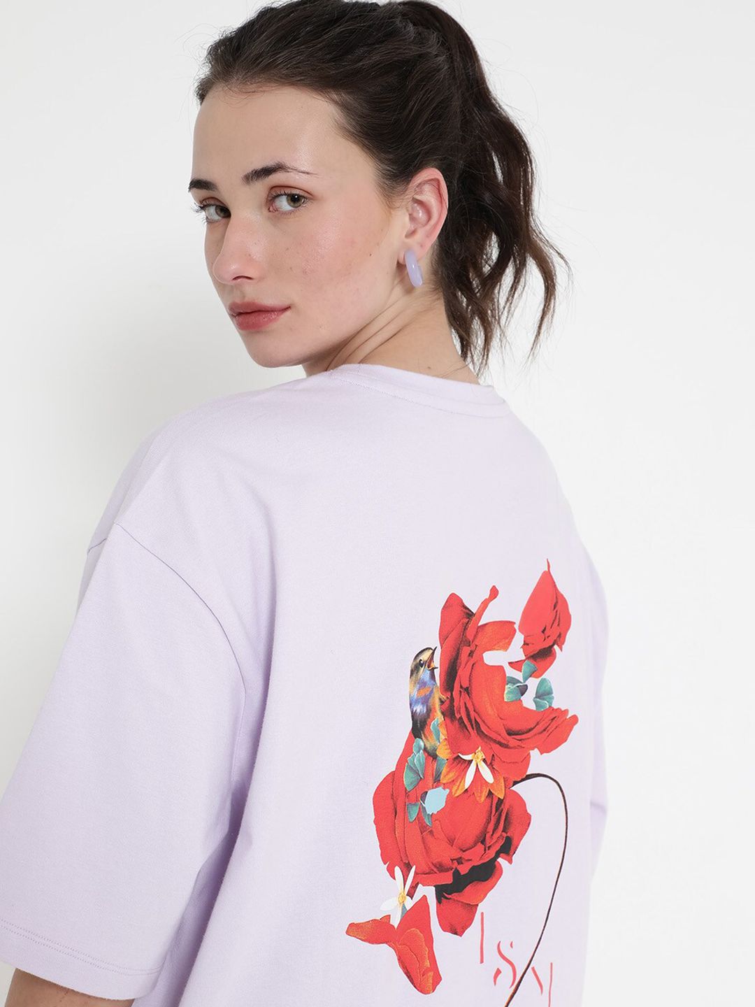 Rareism grafik dicetak bulat leher bahu T Shirt