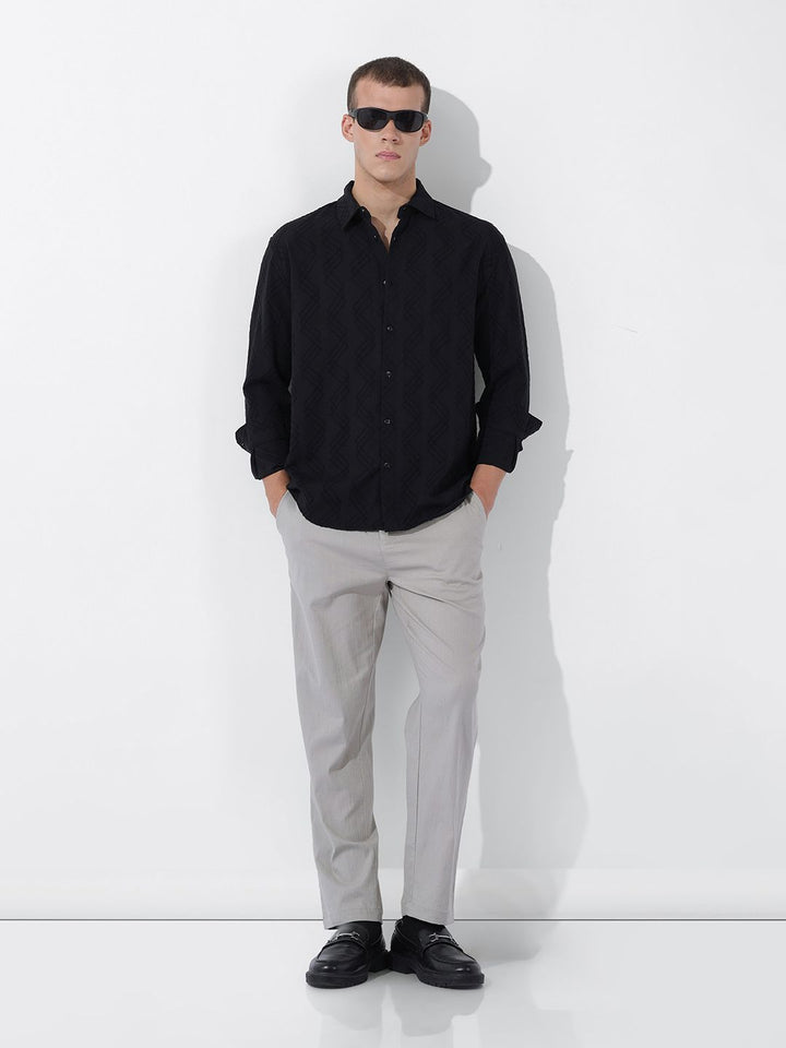 The Indian Garage Co Men Relaxed Fit Solid Dobby Resort Wear Shirt